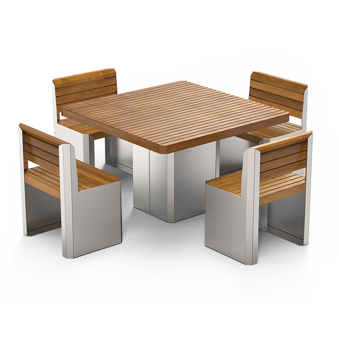 Stilo table with seats with backrests