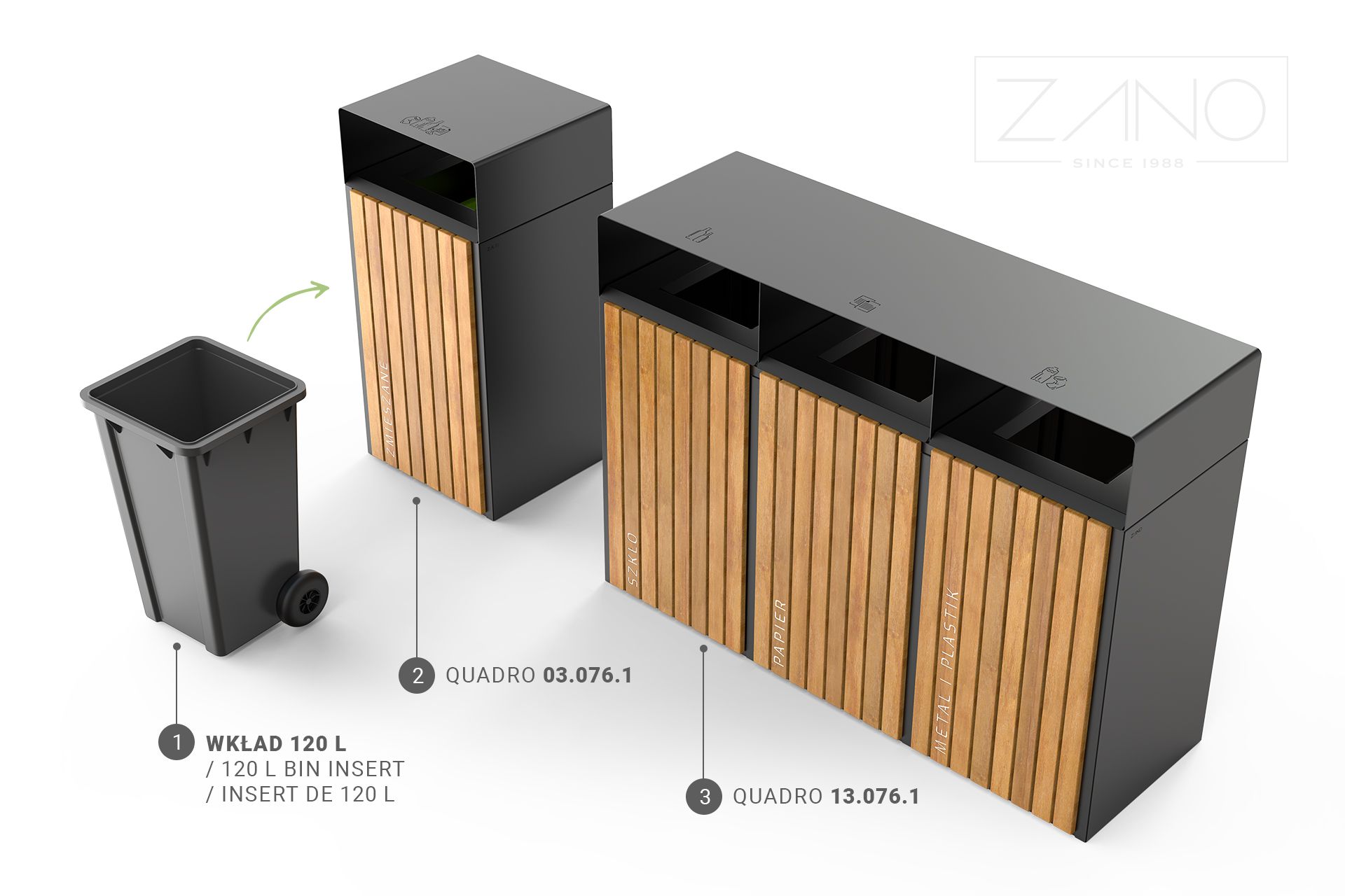 Quadro recycling and trash garbage can