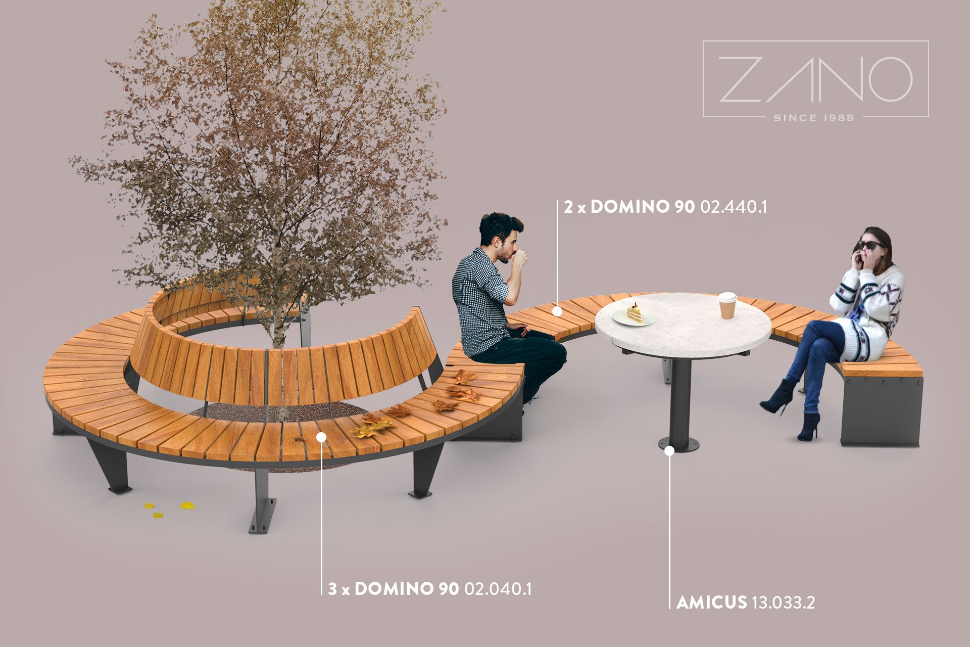 Amicus table in a set with Domino benches