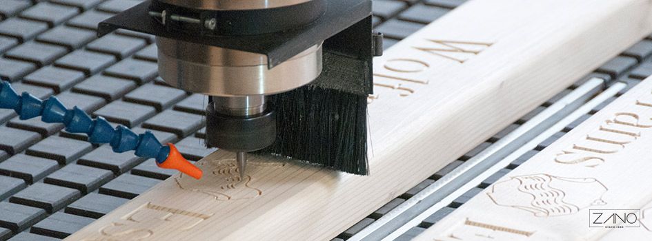 CNC milling machine during milling of wooden parts of the bench