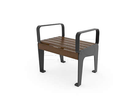 City seats made of painted carbon steel, and spruce wood