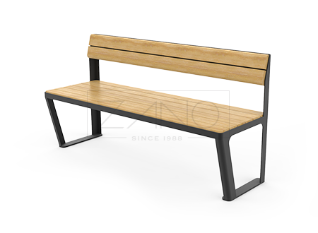 Black painted steel city bench with spruce wood