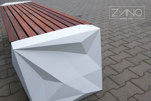 Concrete city benches with Sapeli exotic wood