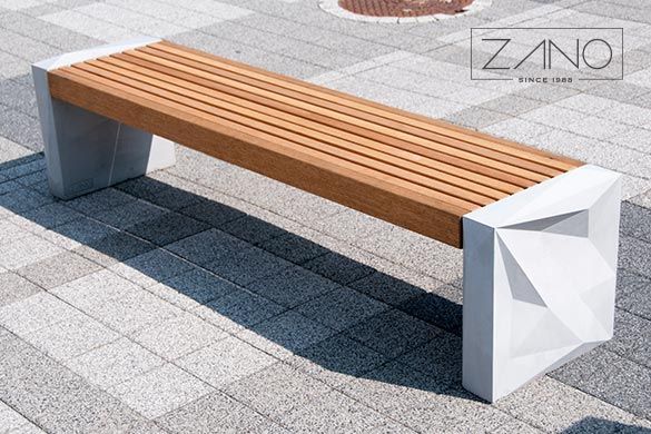 Trigono concrete city bench with exotic wood