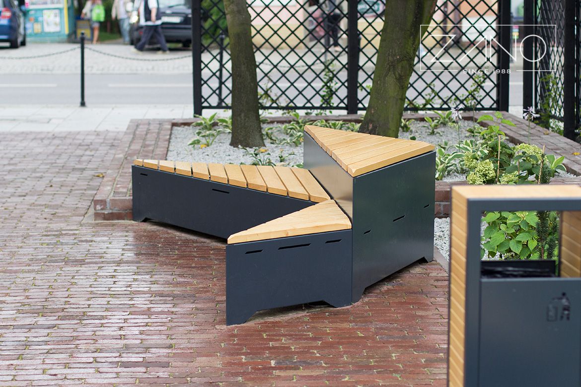 Urban furniture from Origami line painted in 7016 RAL color