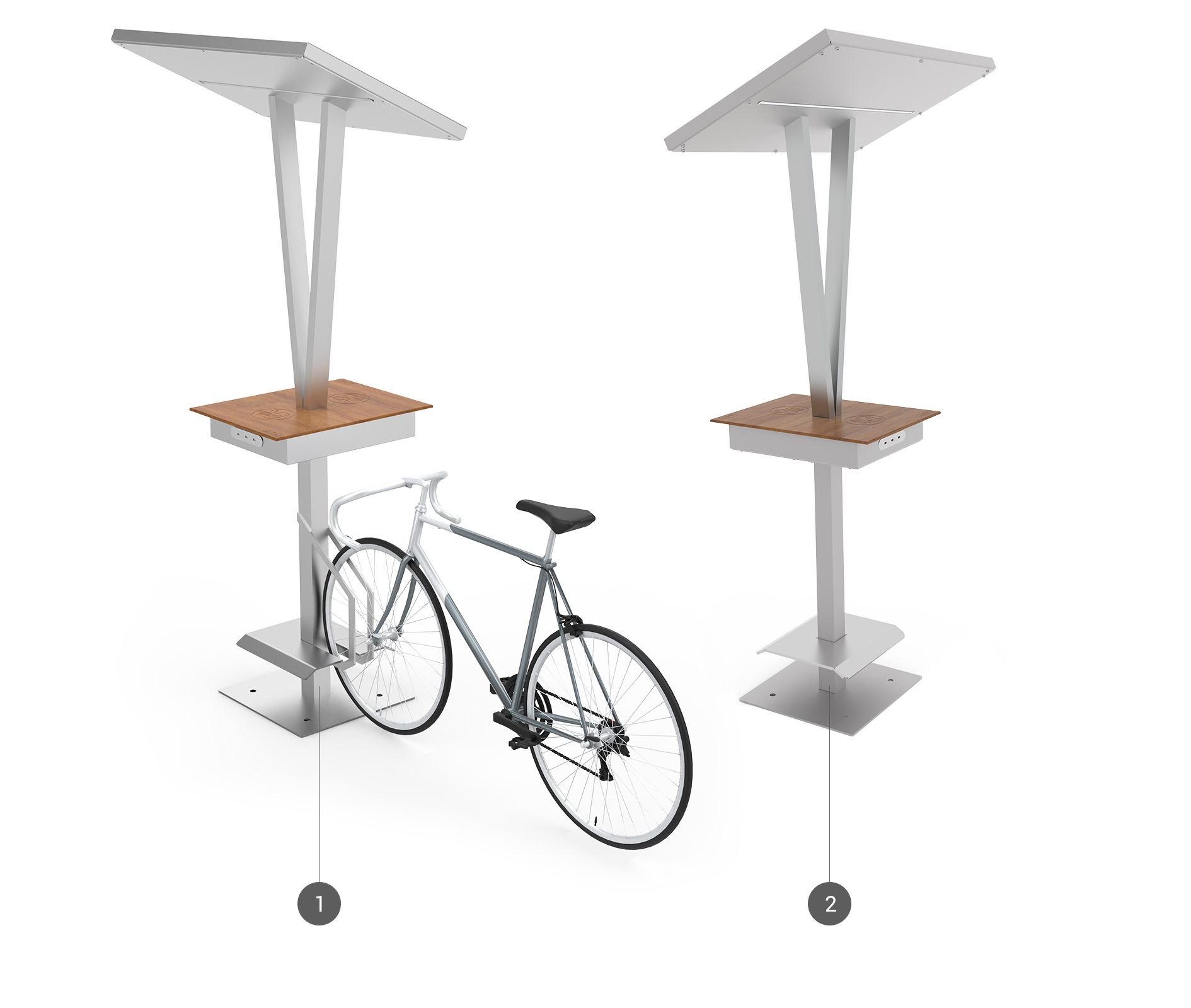 1-Sunflower solar station with optional bicycle rack 2-Station in basic version