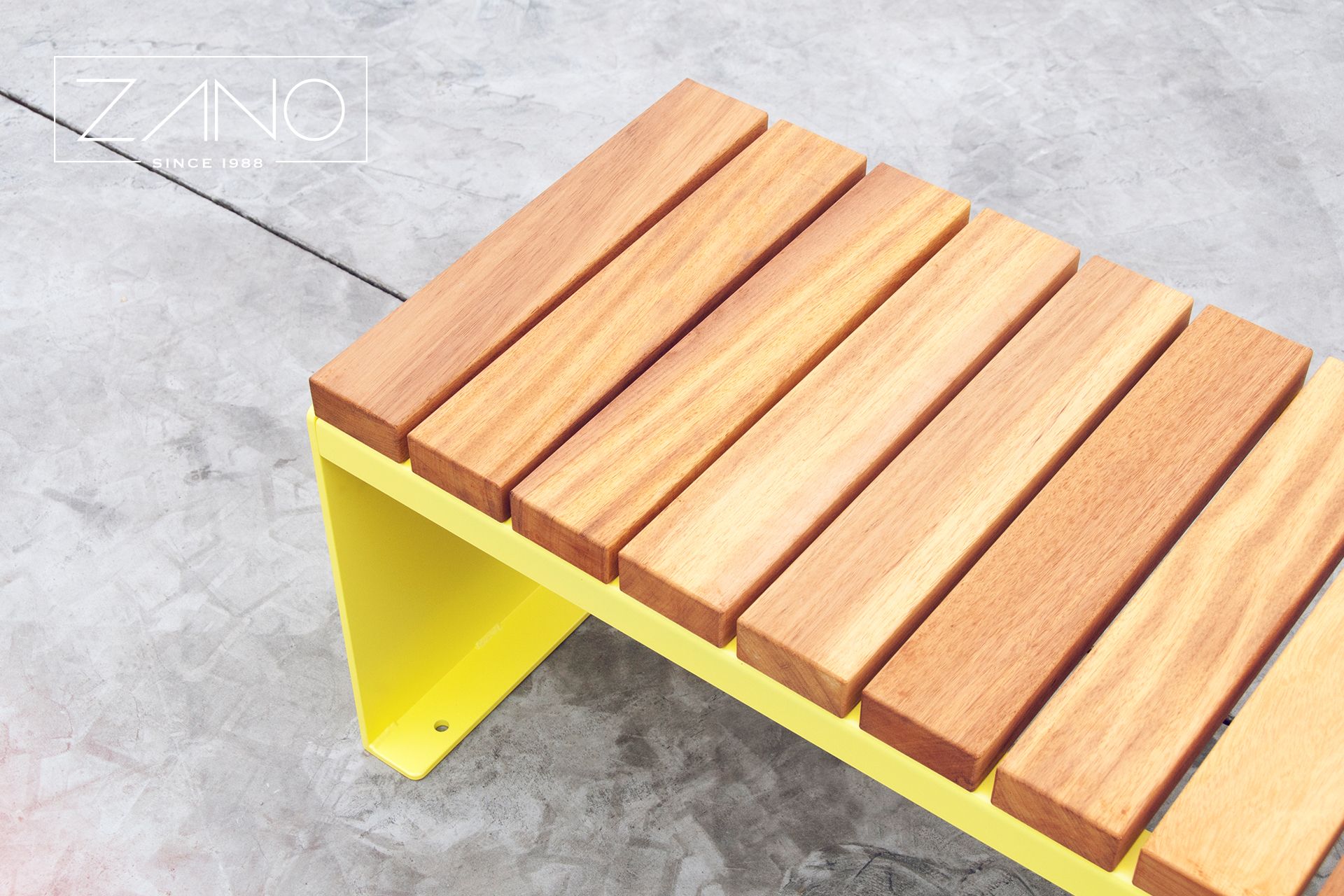 Domino city bench with Iroko exotic wood