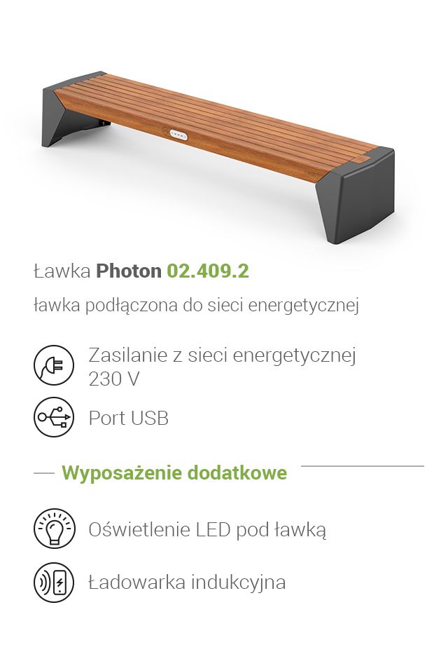 Photon Bench 02.409.2 | Mains-powered multimedia bench