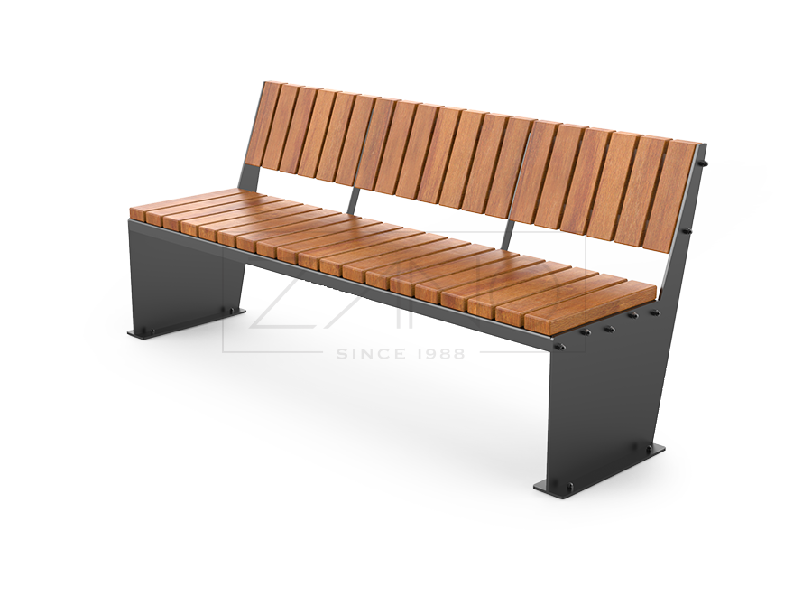 Domino city bench in black steel and wood